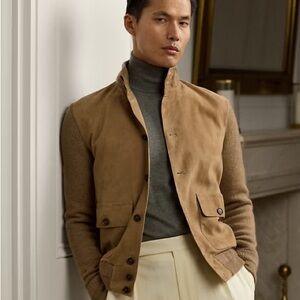 Ralph Lauren Purple Label Suede Panel Cashmere Cardigan